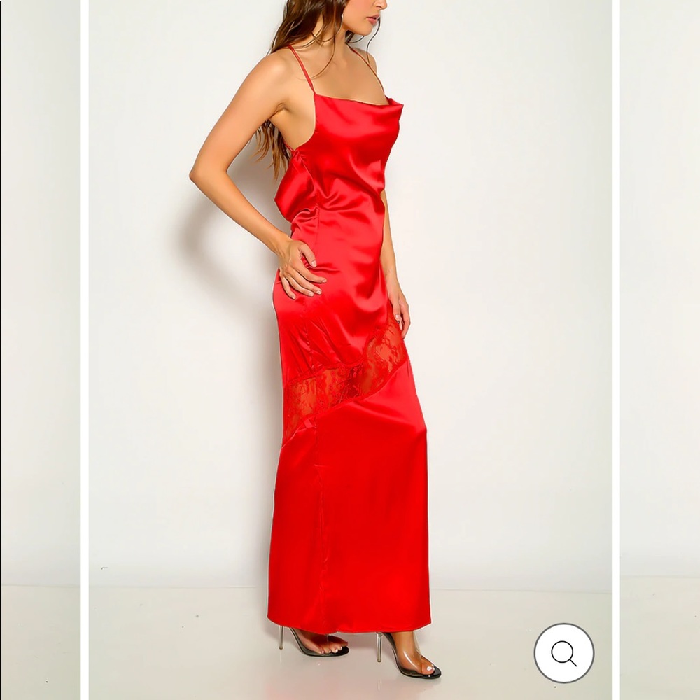 New faux Satin lace long maxi dress |red long sexy maxi dress| maxi casual dress - Picture 2 of 4